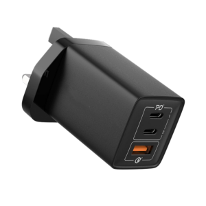 راس فيش شاحن جداري 65W واط مدخلين تايب سي و يو اس بي اسود